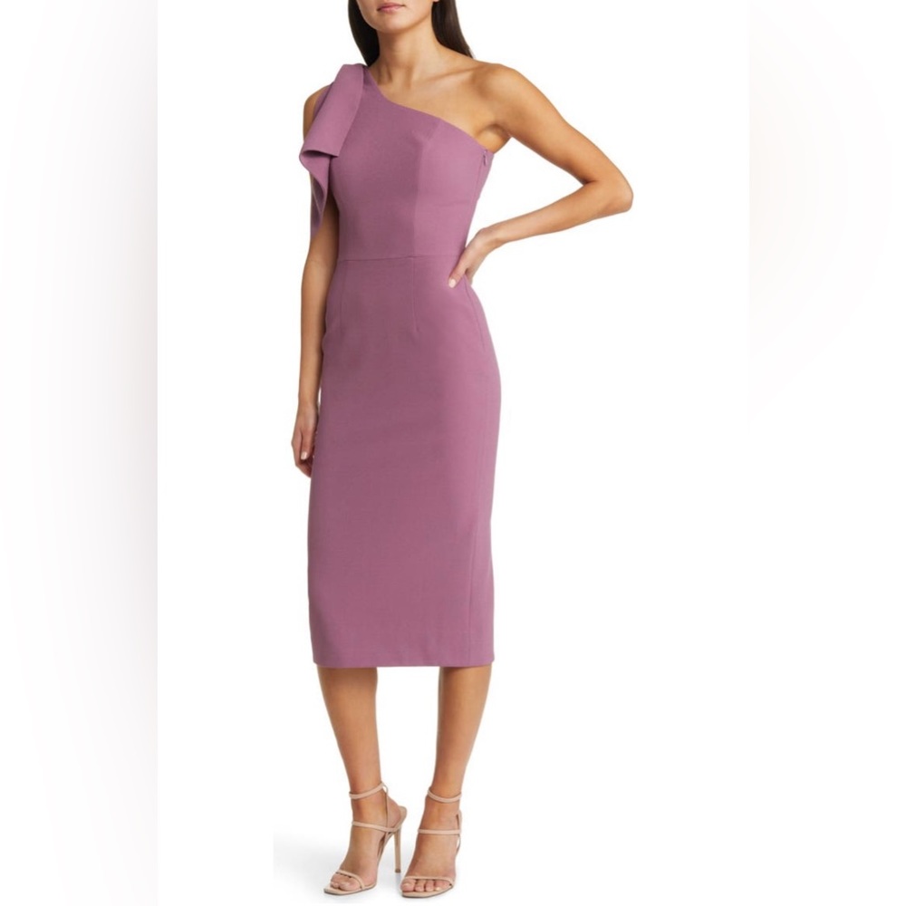 Dress the population Tiffany one-shoulder midi dress in poppy